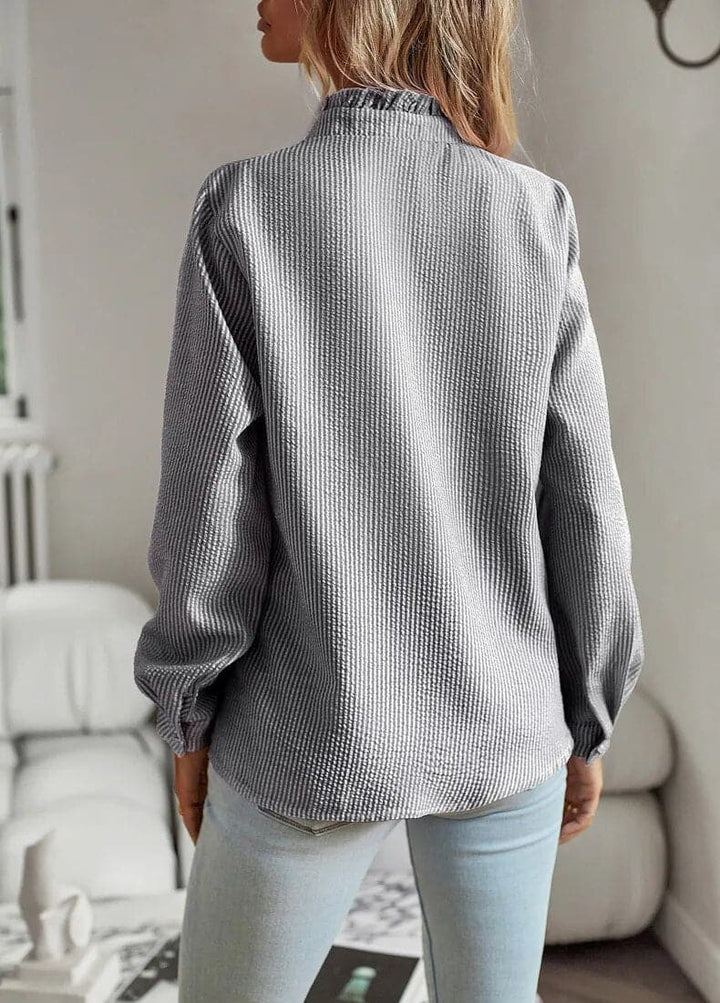 Celestia | Women's Textured Ruffle Detail Button Blouse