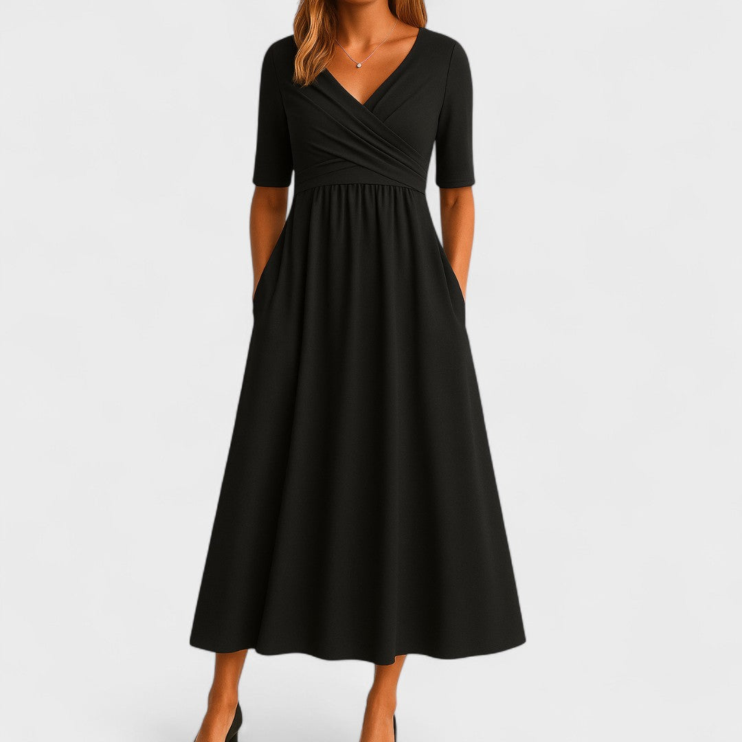 Lydia | Women's V-Neck Wrap Waist Midi Dress