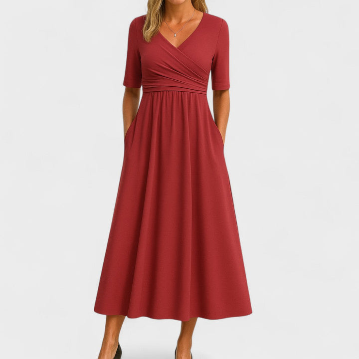 Lydia | Women's V-Neck Wrap Waist Midi Dress