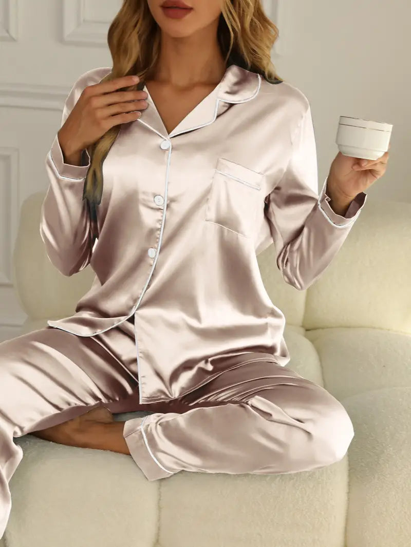 Scarlett | Women's Satin Button-Up Pajama Set