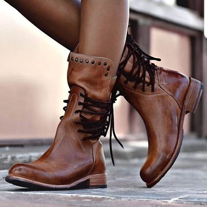 Freya | Women's Lace-Up Studded Ankle Boots