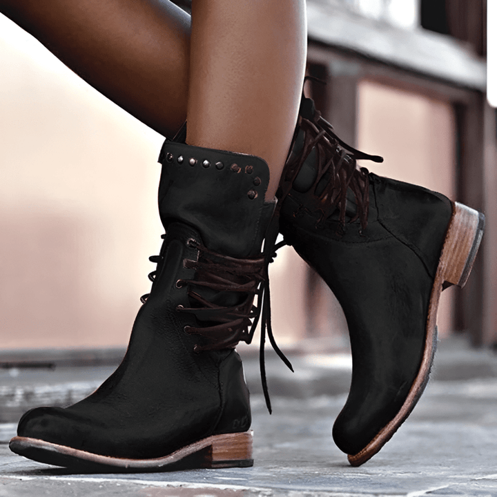 Freya | Women's Lace-Up Studded Ankle Boots