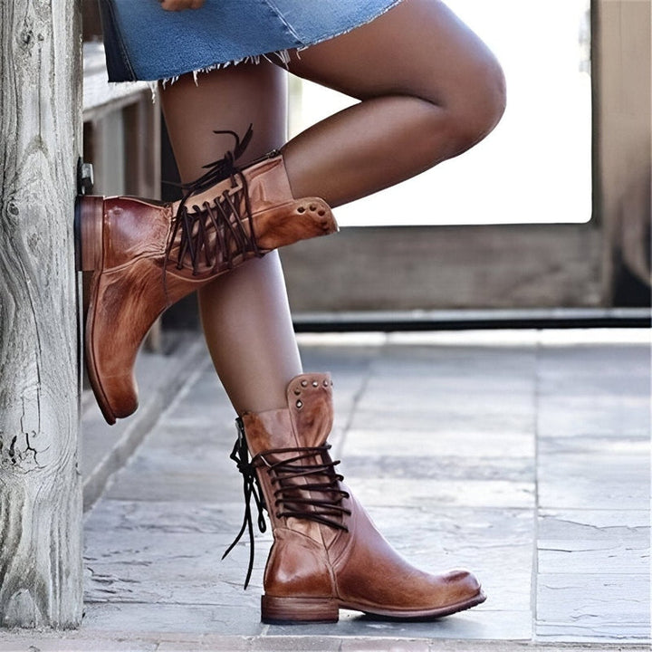 Freya | Women's Lace-Up Studded Ankle Boots