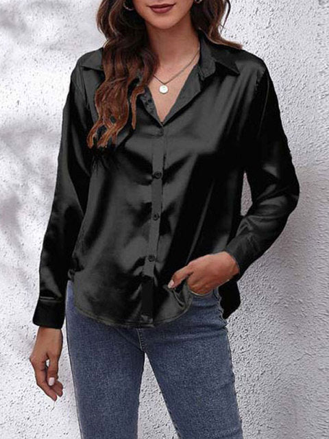 Elira | Women's Silky V-Neck Button-Front Satin Shirt