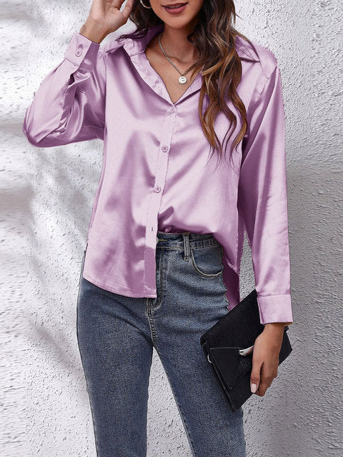 Elira | Women's Silky V-Neck Button-Front Satin Shirt