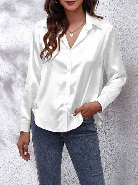 Elira | Women's Silky V-Neck Button-Front Satin Shirt