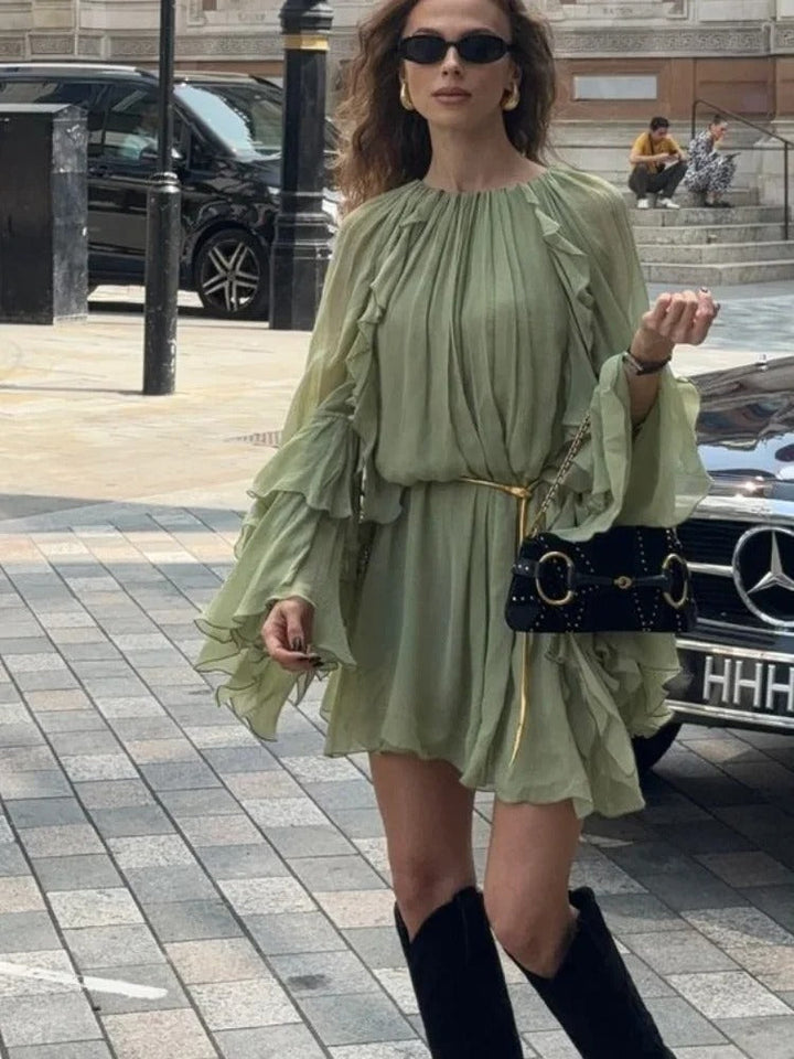 Soraya | Women's Long Sleeve High Neck Ruffle Mini Dress