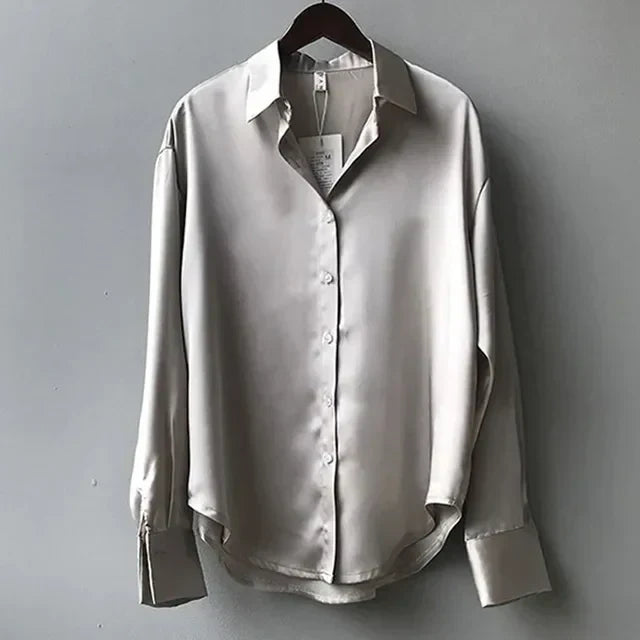 Celeste | Women's Satin Long Sleeve Button Blouse