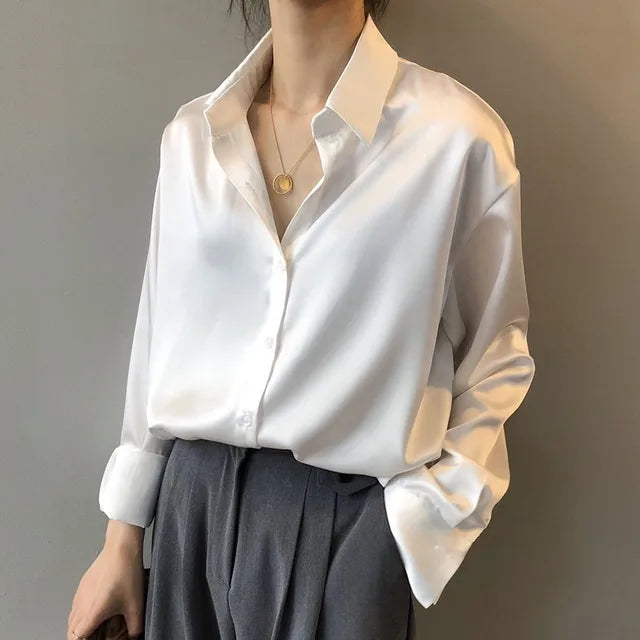 Camille | Women's Satin Button-Up Blouse