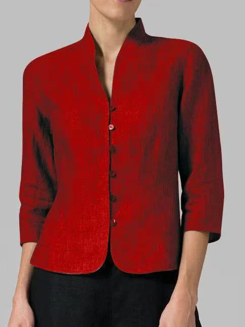 Sienna | Women's Mandarin Collar Linen Button Blouse