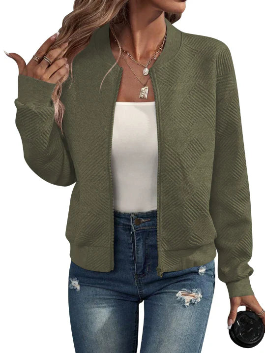 Nora | Women's Textured Knit Zip Bomber Jacket