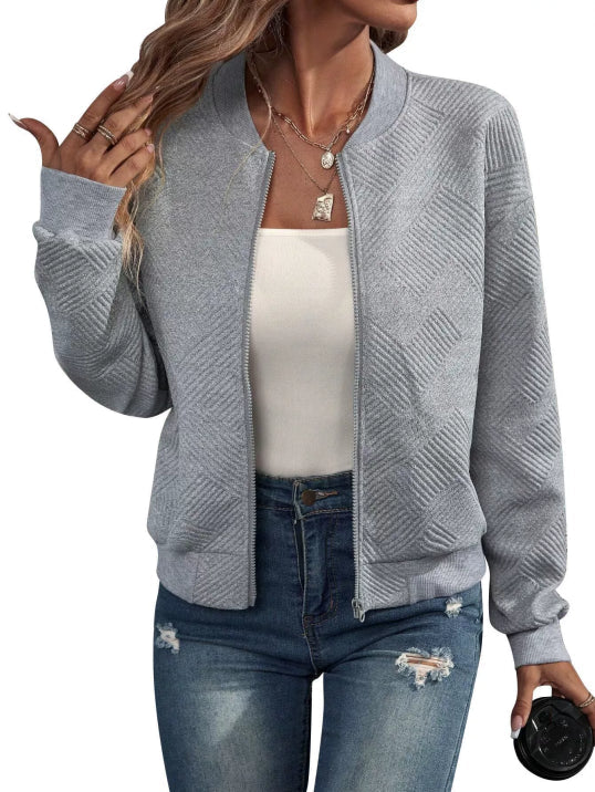 Nora | Women's Textured Knit Zip Bomber Jacket