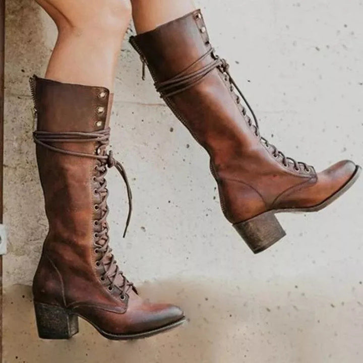 Vera | Women's Lace-Up Knee-High Block Heel Boots