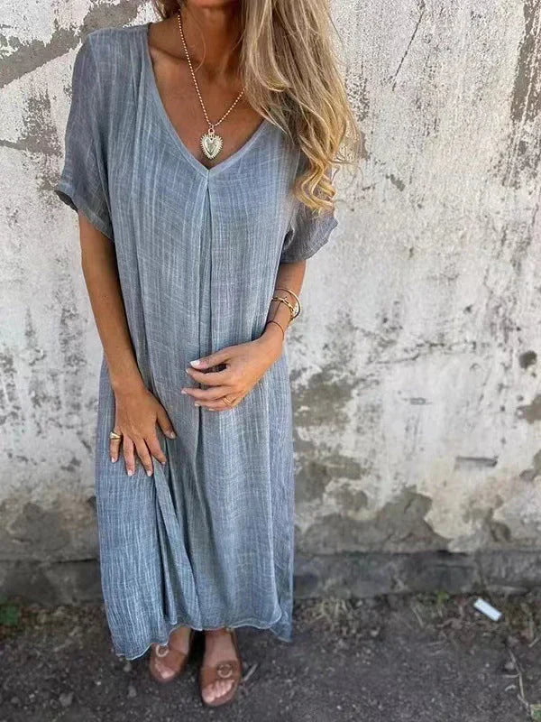 Maris | Women's V-Neck Short Sleeve Relaxed Midi Dress