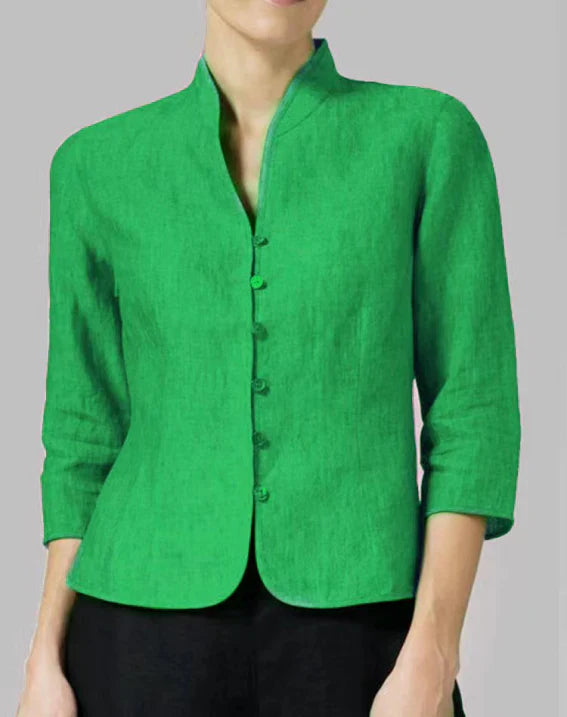 Sienna | Women's Mandarin Collar Linen Button Blouse