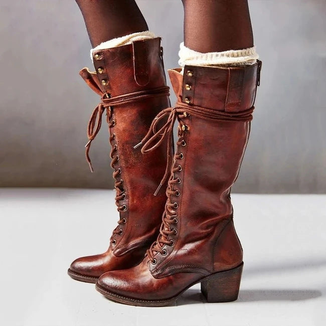 Vera | Women's Lace-Up Knee-High Block Heel Boots