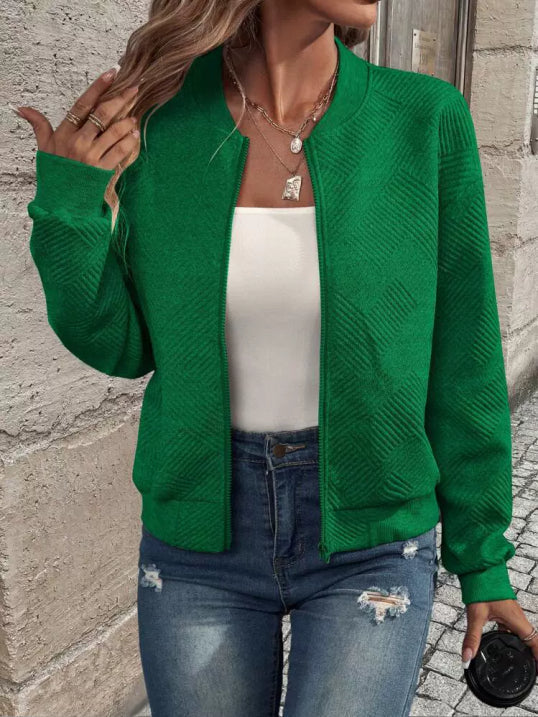 Nora | Women's Textured Knit Zip Bomber Jacket
