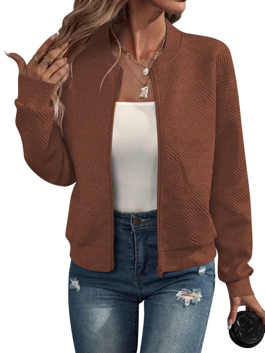 Nora | Women's Textured Knit Zip Bomber Jacket