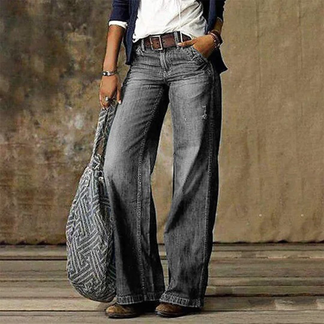 Clara | Women's Vintage Wash Wide-Leg Denim Pants