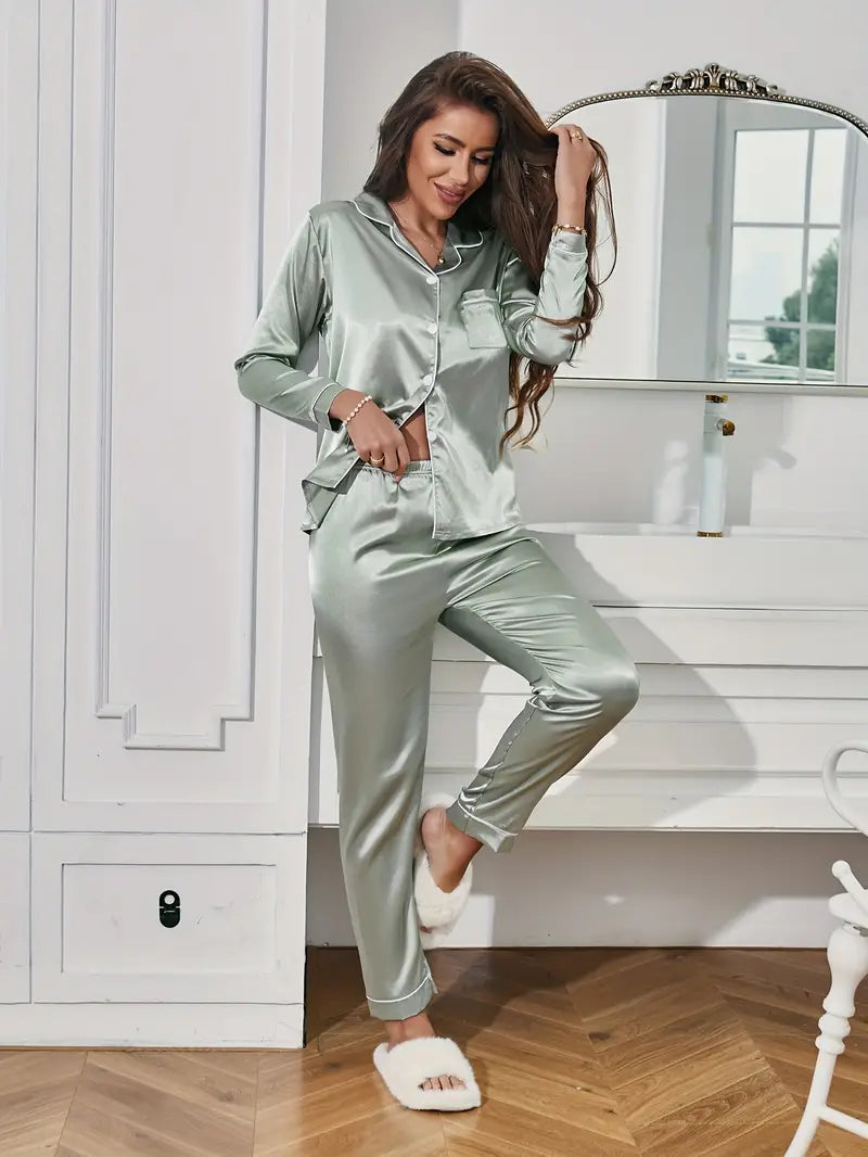 Scarlett | Women's Satin Button-Up Pajama Set