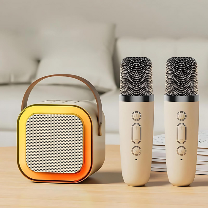 Mini Karaoke System Wireless Microphones – Bluetooth Speaker, LED Lights & Portable Design for Party & Home