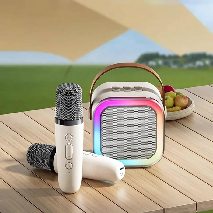 Mini Karaoke System Wireless Microphones – Bluetooth Speaker, LED Lights & Portable Design for Party & Home