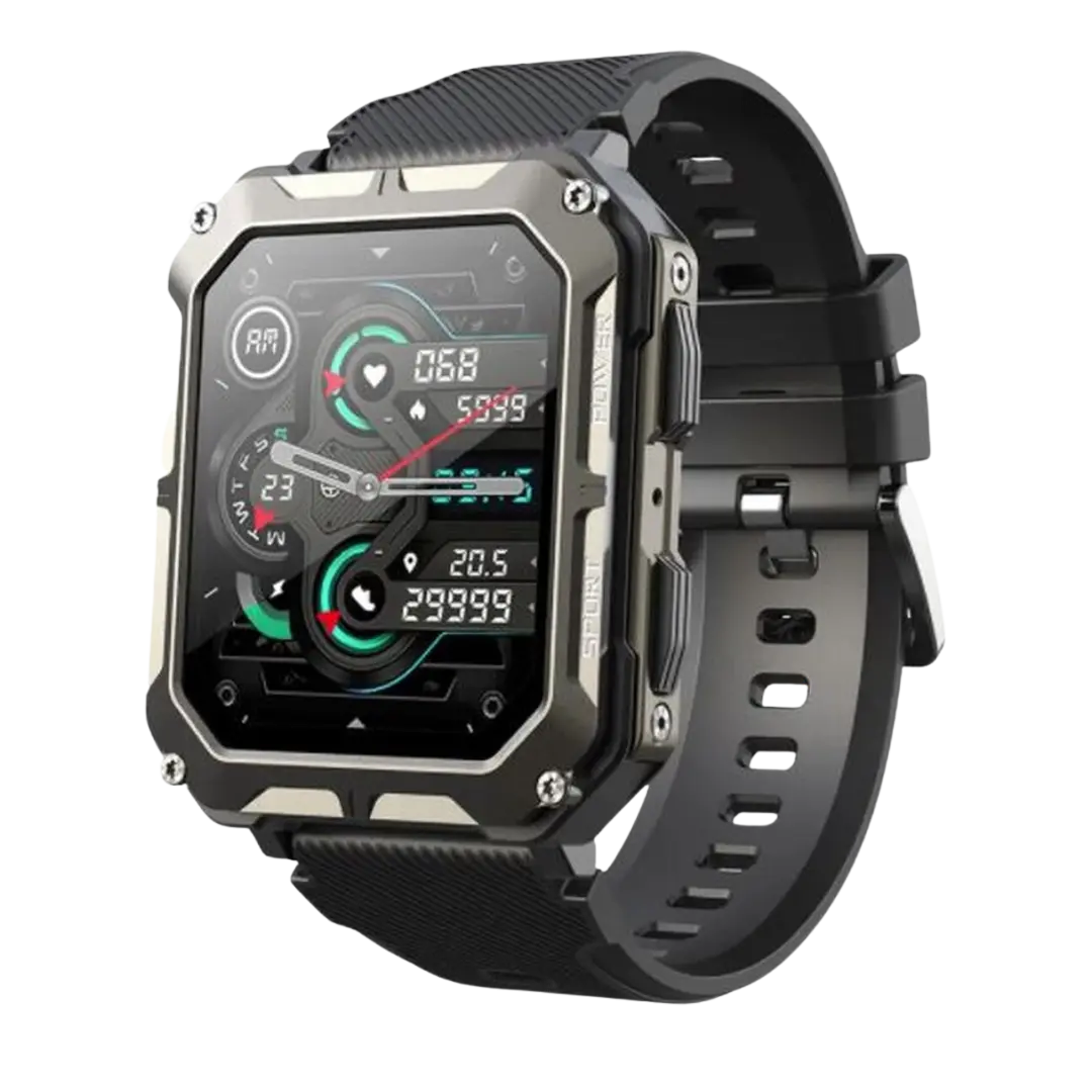 Rugged Smartwatch IP68 Weather-Resistant Heart Rate Fitness Tracker