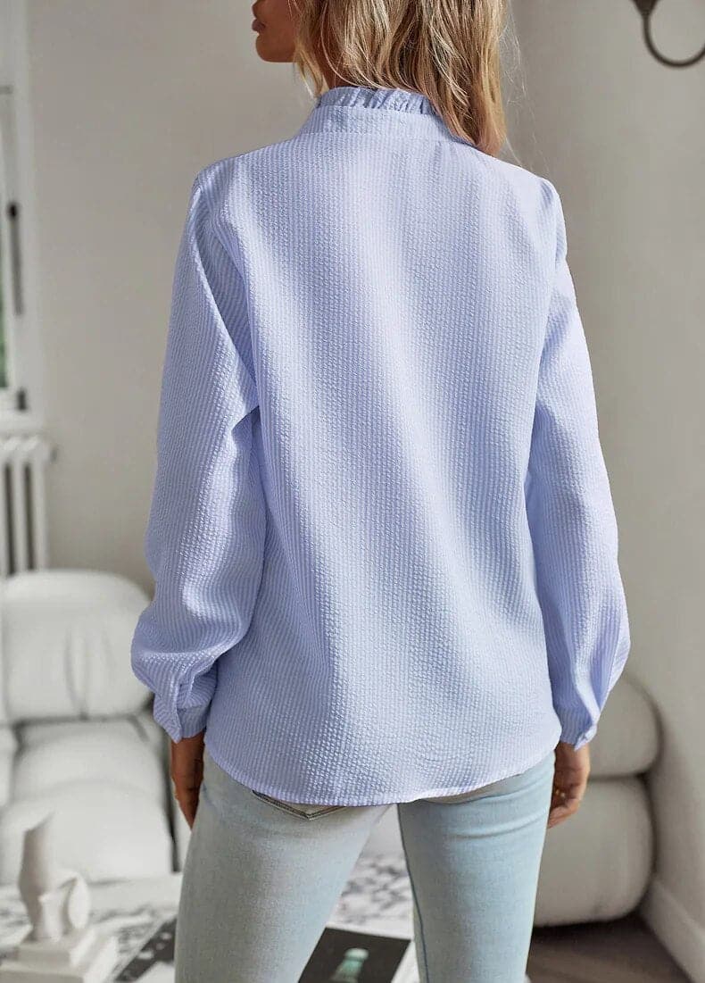 Celestia | Women's Textured Ruffle Detail Button Blouse