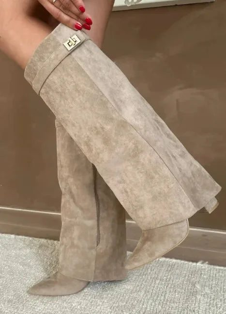 Camila | Women's Suede Tall Boots With Block Heel