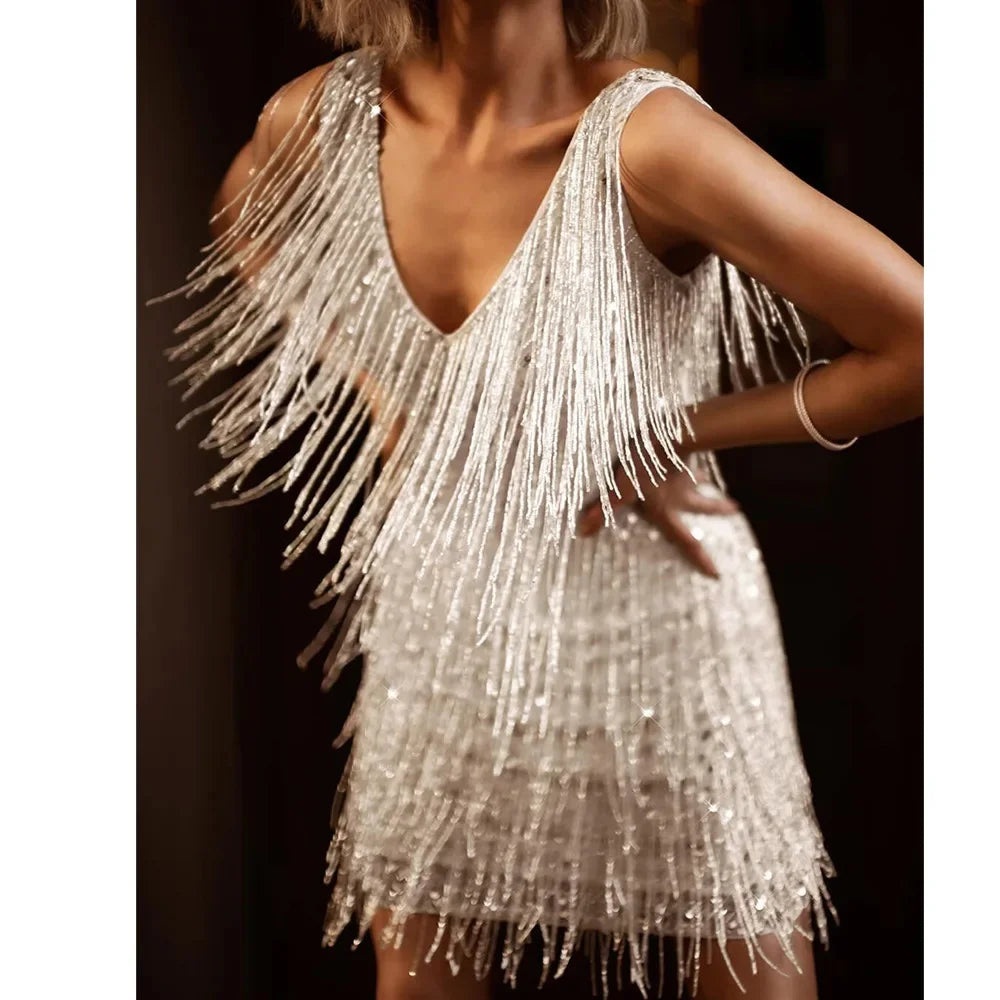 Liora | Women's Sequin Tassel Fringe Party Mini Dress