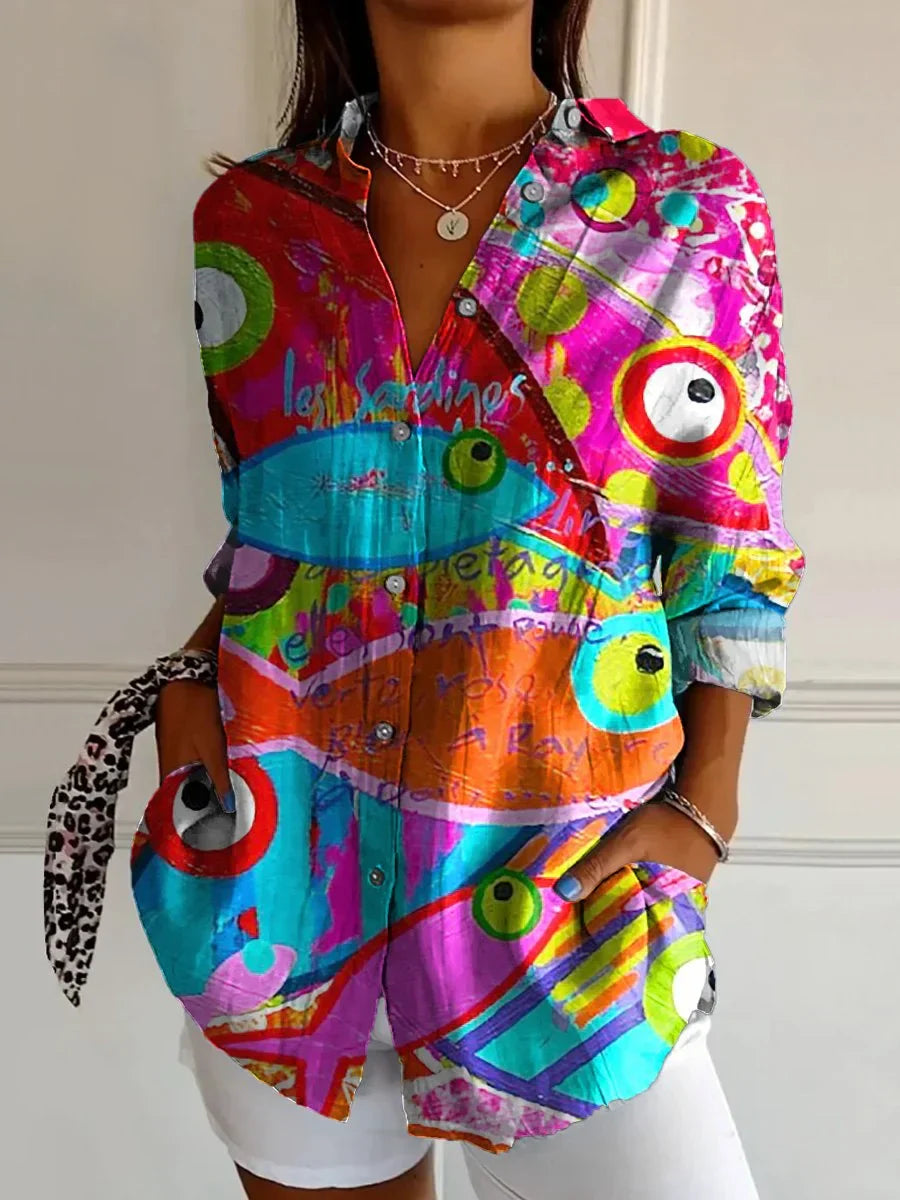 Talia | Women's Abstract Print Button Up Casual Shirt
