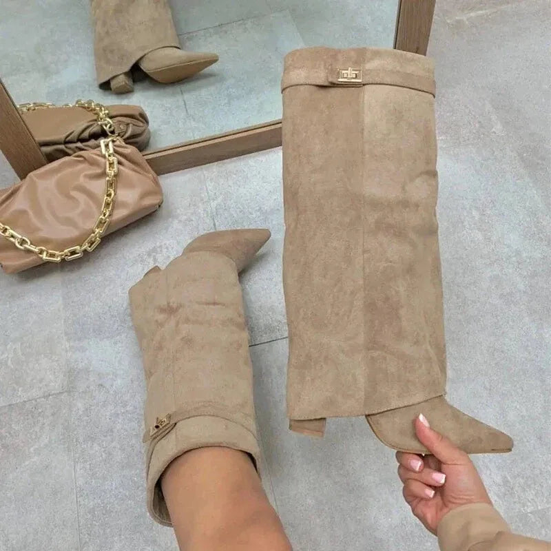 Camila | Women's Suede Tall Boots With Block Heel
