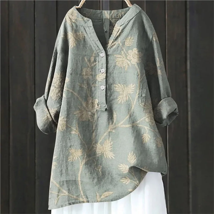 Maya | Women's Floral Button Front Long Sleeve Blouse