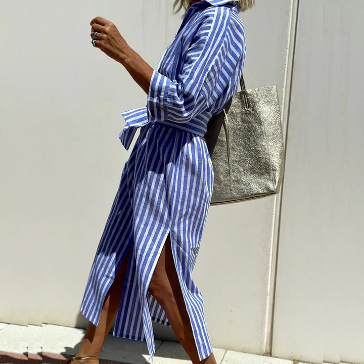 Lena | Women's Striped Long Sleeve Shirt Dress