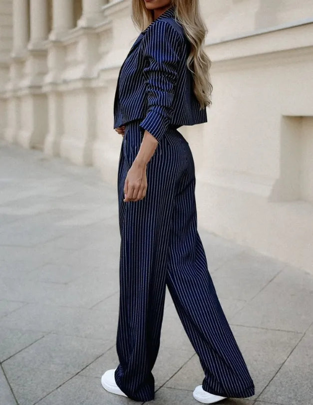 Valera | Women's Pinstripe Blazer And Wide-Leg Trouser Set