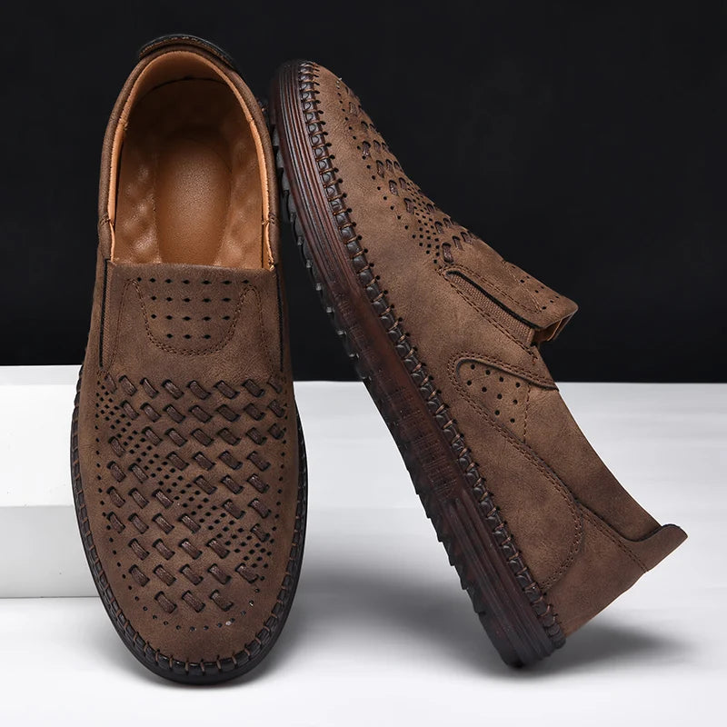 Travis | Men's Perforated Woven Slip-On Loafers