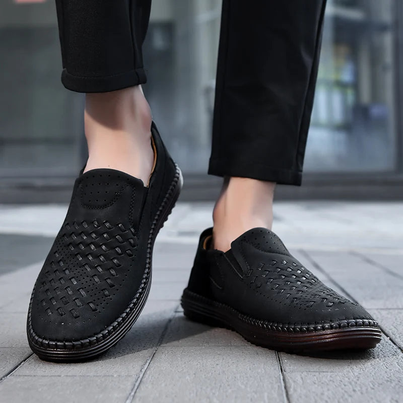 Travis | Men's Perforated Woven Slip-On Loafers
