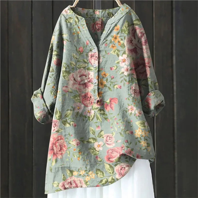 Maya | Women's Floral Button Front Long Sleeve Blouse