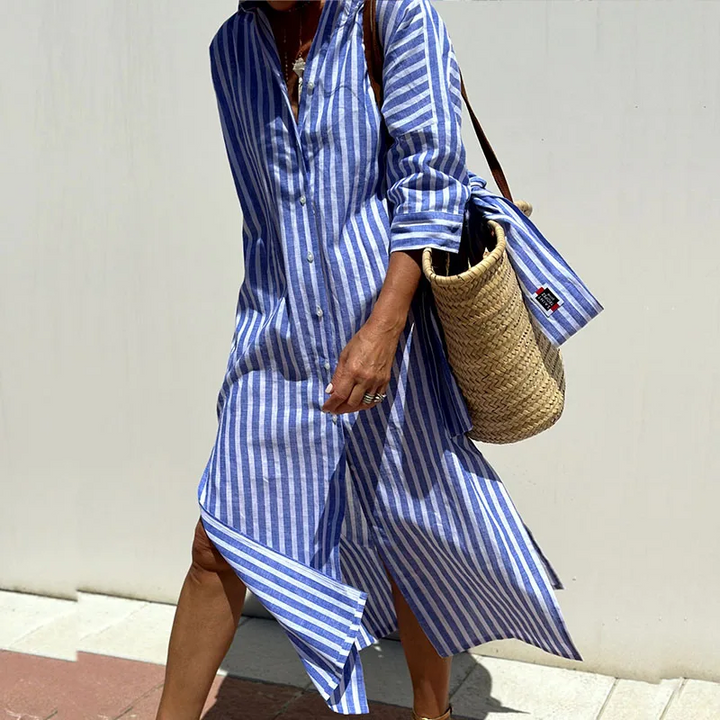 Lena | Women's Striped Long Sleeve Shirt Dress