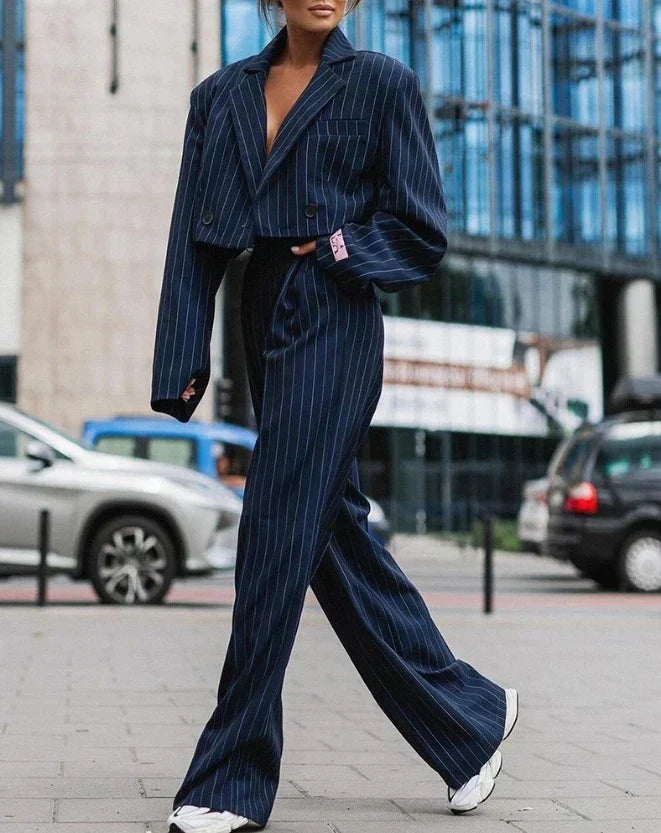 Valera | Women's Pinstripe Blazer And Wide-Leg Trouser Set