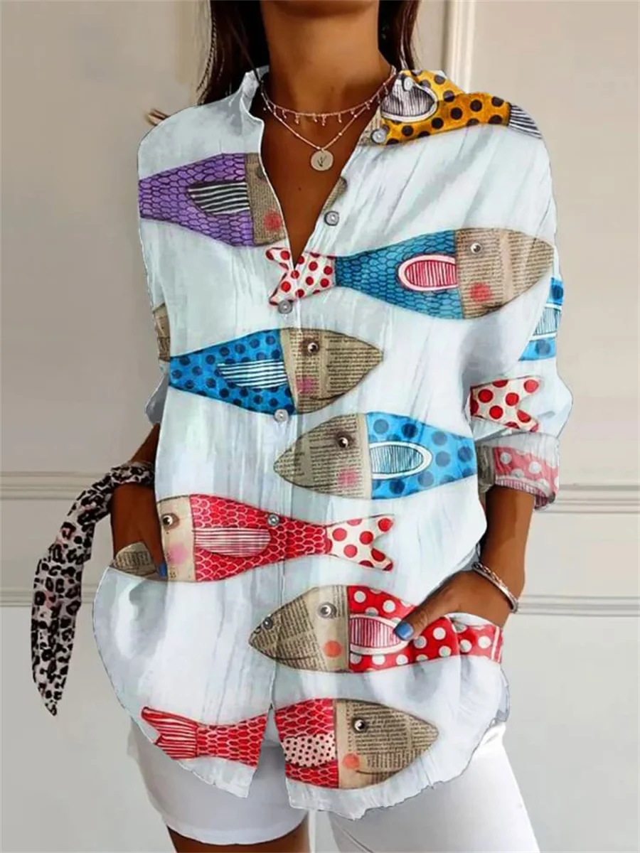 Talia | Women's Abstract Print Button Up Casual Shirt