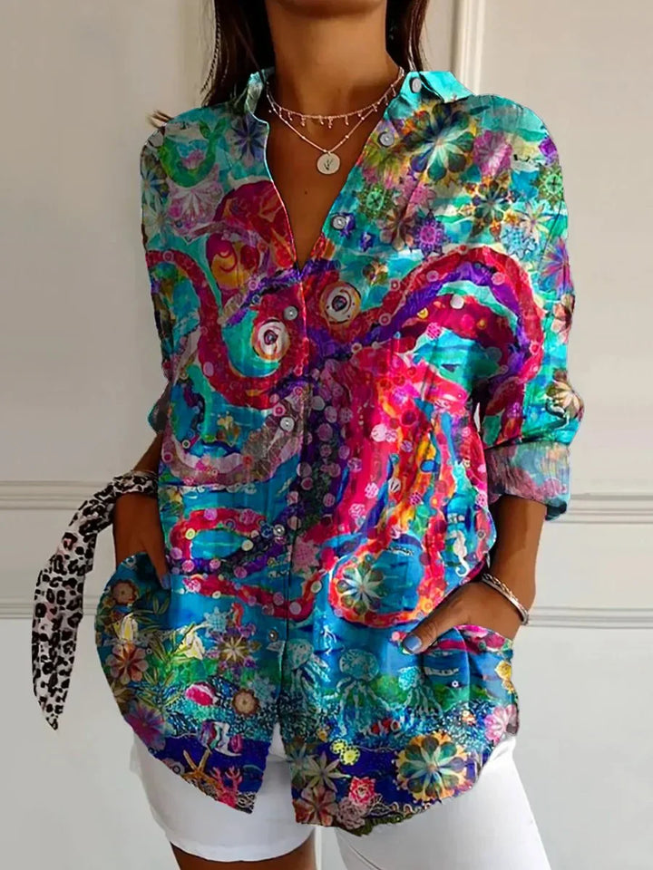Talia | Women's Abstract Print Button Up Casual Shirt