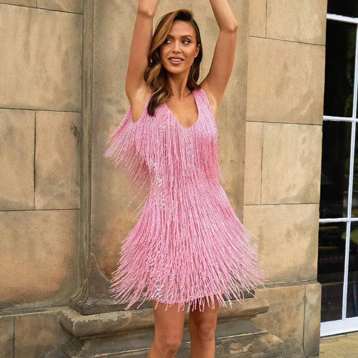 Liora | Women's Sequin Tassel Fringe Party Mini Dress