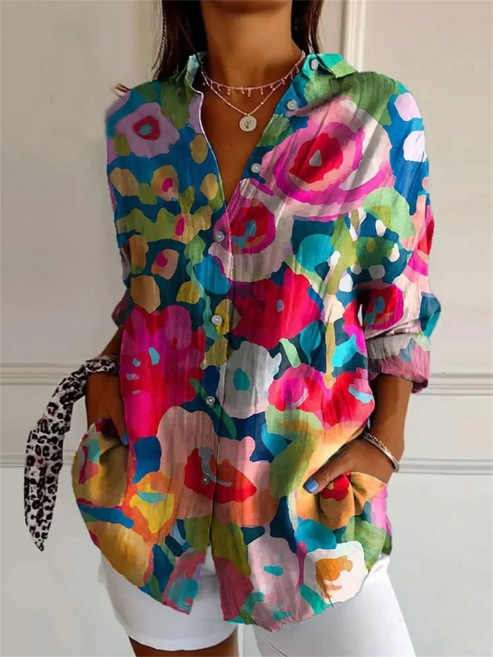 Talia | Women's Abstract Print Button Up Casual Shirt