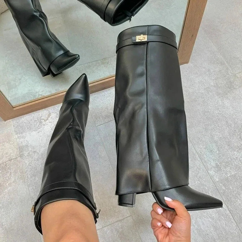 Camila | Women's Suede Tall Boots With Block Heel