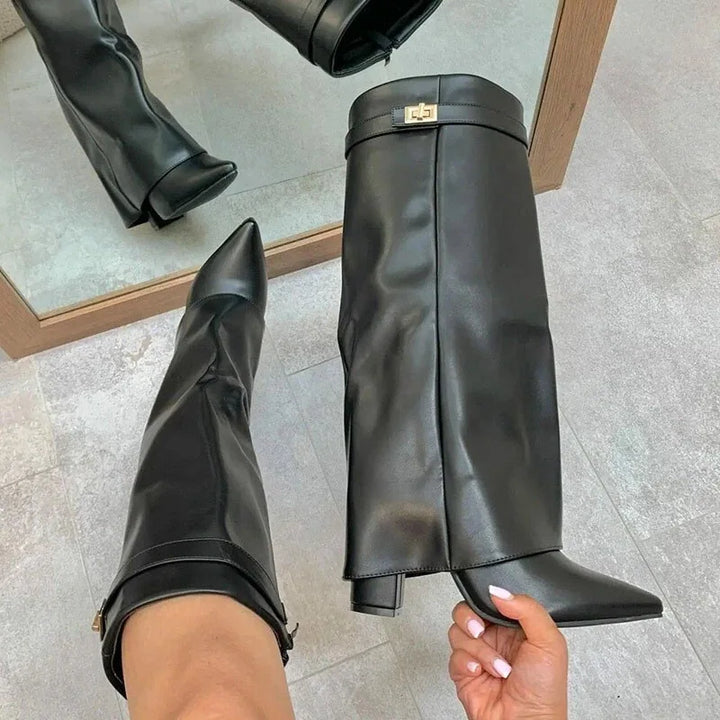 Camila | Women's Suede Tall Boots With Block Heel