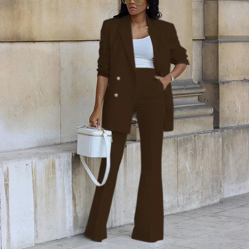 Alina | Women's Double-Breasted Blazer Flare Suit Set