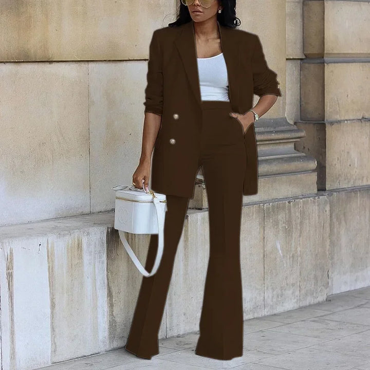Alina | Women's Double-Breasted Blazer Flare Suit Set