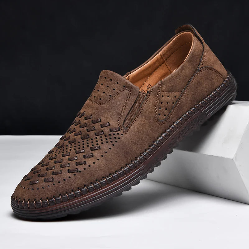 Travis | Men's Perforated Woven Slip-On Loafers