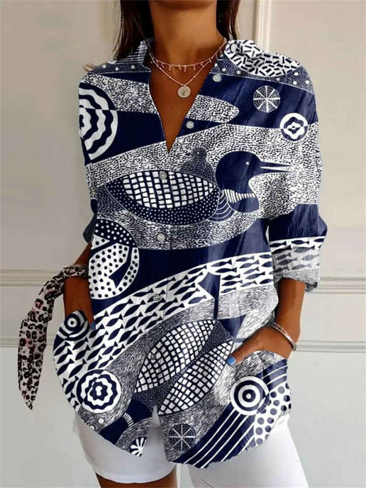 Talia | Women's Abstract Print Button Up Casual Shirt